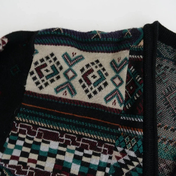 VTG  Tosani Black Purple Teal Geometric Shapes made in Canada Button Up Cardigan - Picture 12 of 13